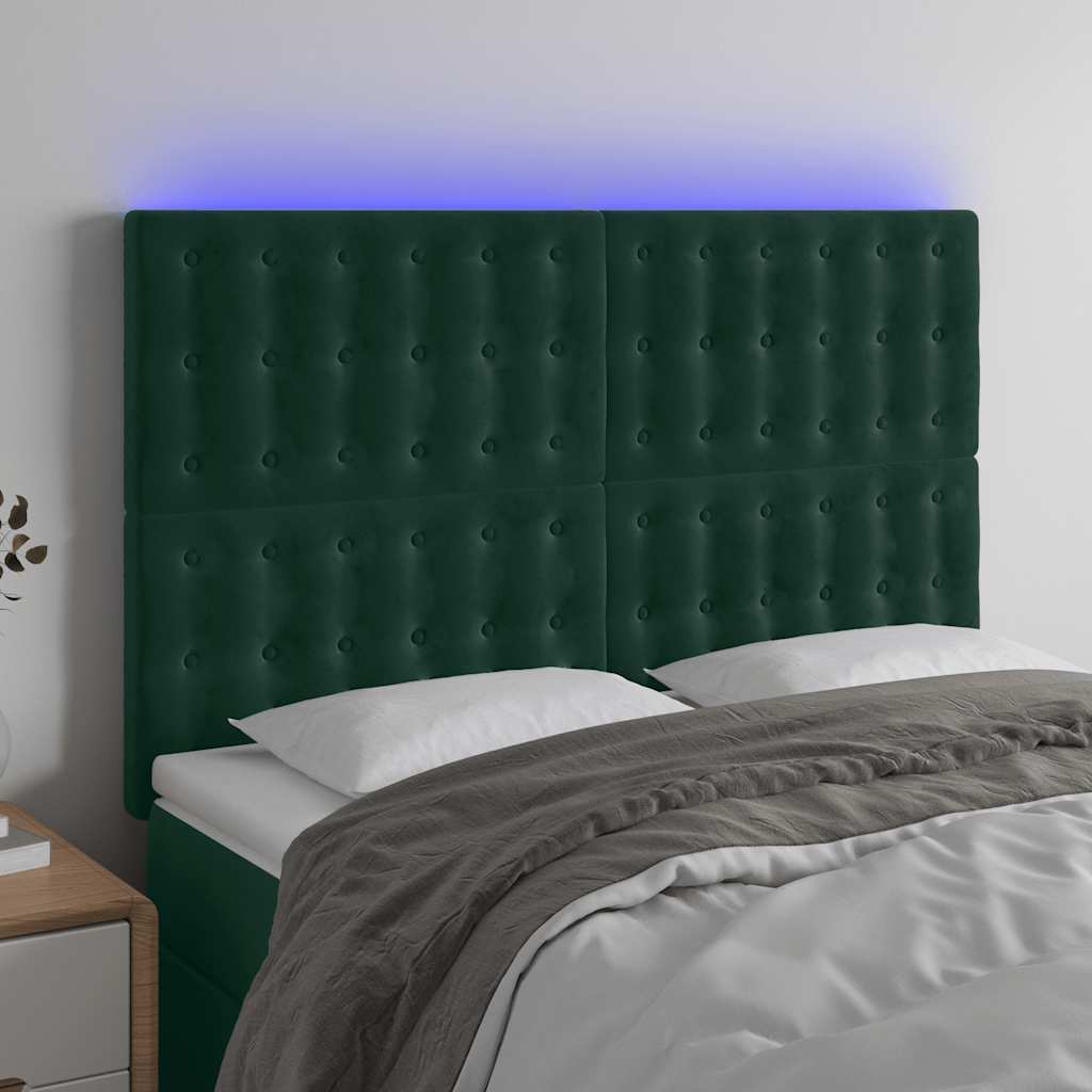 Testiera a LED Verde Scuro 144x5x118/128cm in Velluto
