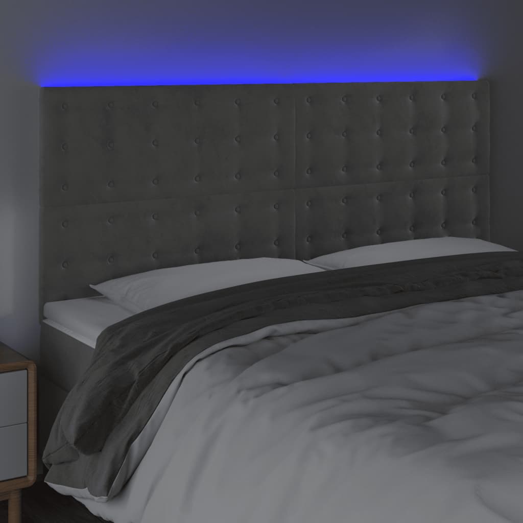 Testiera a LED Grigio Chiaro 160x5x118/128 cm in Velluto
