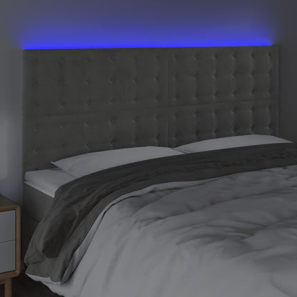 Testiera a LED Grigio Chiaro 160x5x118/128 cm in Velluto