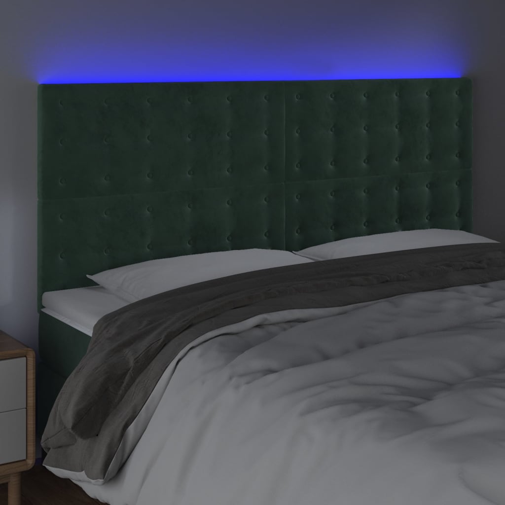 Testiera a LED Verde Scuro 160x5x118/128cm in Velluto