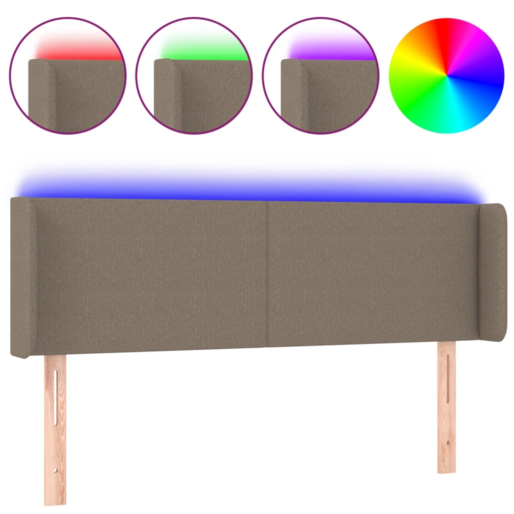Testiera a LED Tortora 147x16x78/88 cm in Tessuto