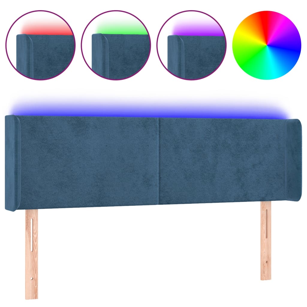 Testiera a LED Blu Scuro 147x16x78/88 cm in Velluto