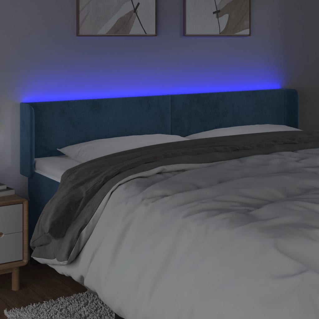 Testiera a LED Blu Scuro 183x16x78/88 cm in Velluto