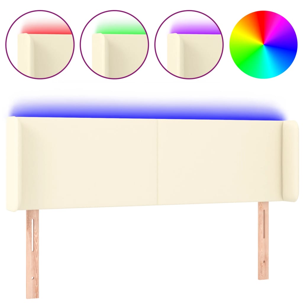 Testiera a LED Crema 147x16x78/88 cm in Similpelle