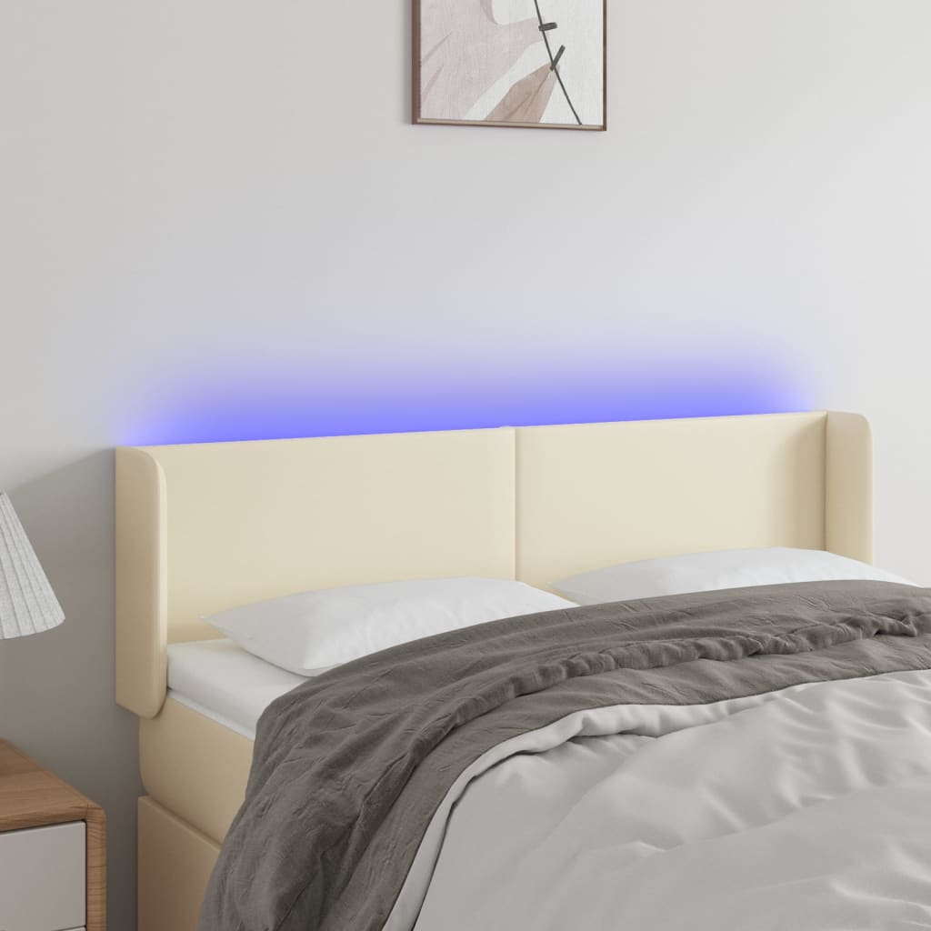 Testiera a LED Crema 147x16x78/88 cm in Similpelle