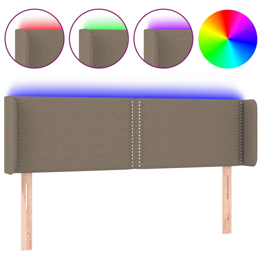 Testiera a LED Tortora 147x16x78/88 cm in Tessuto