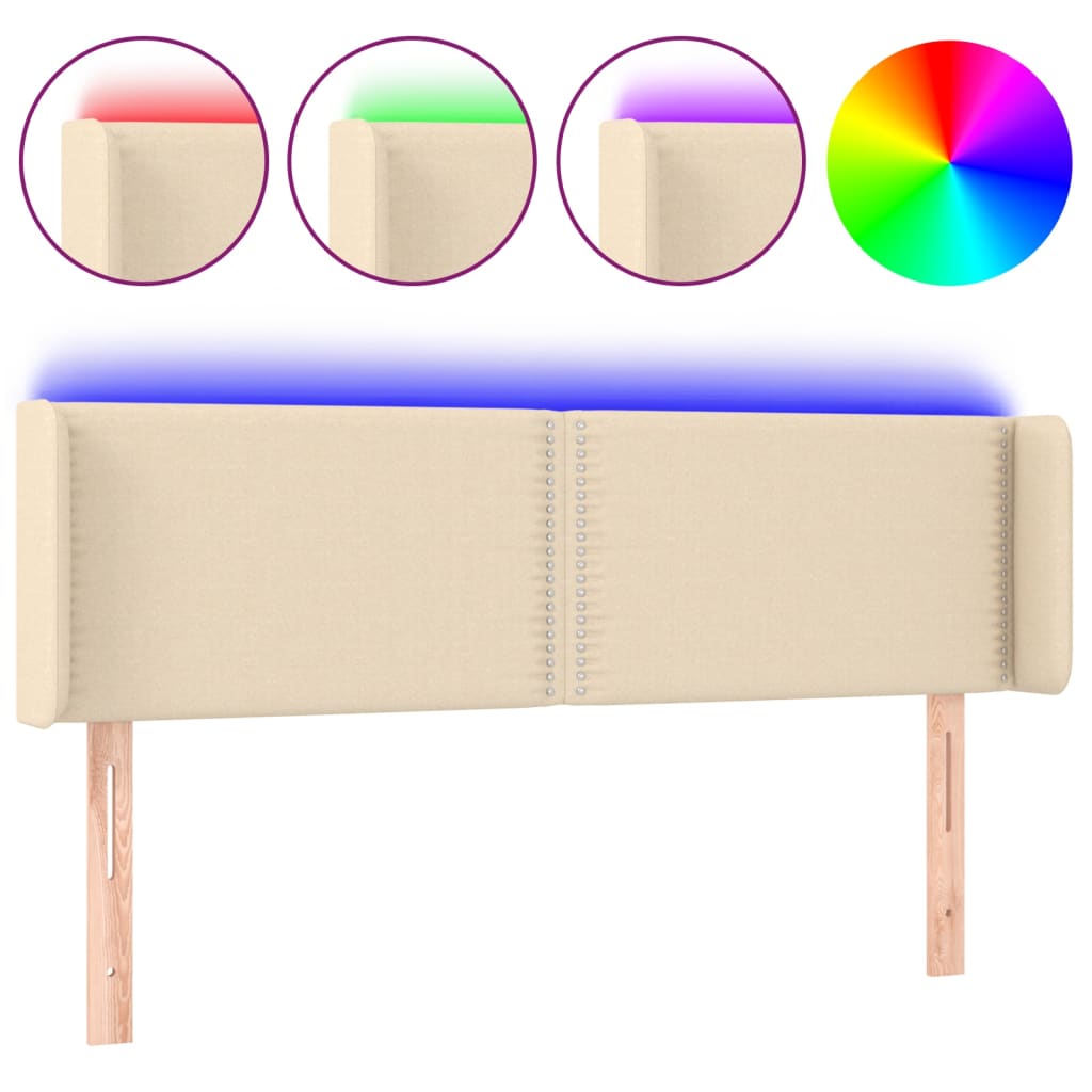 Testiera a LED Crema 147x16x78/88 cm in Tessuto