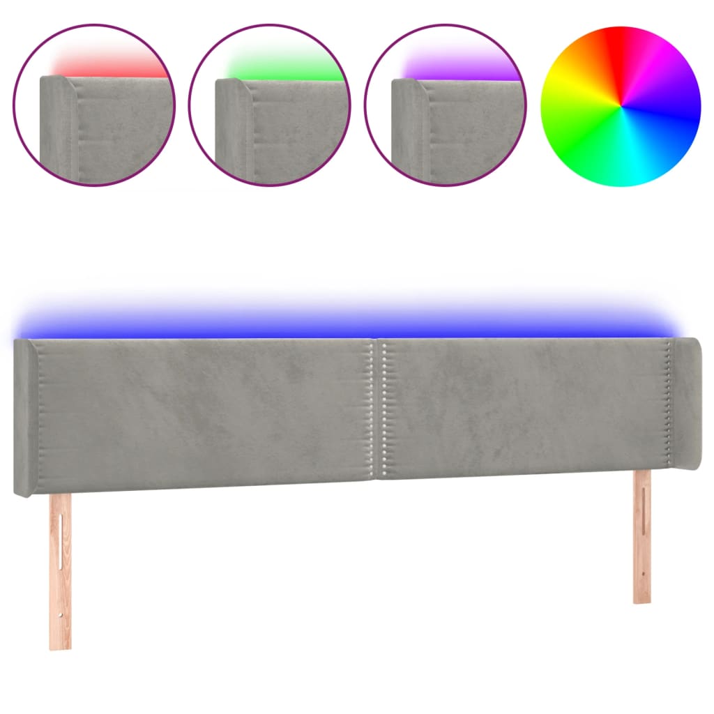 Testiera a LED Grigio Chiaro 163x16x78/88 cm in Velluto