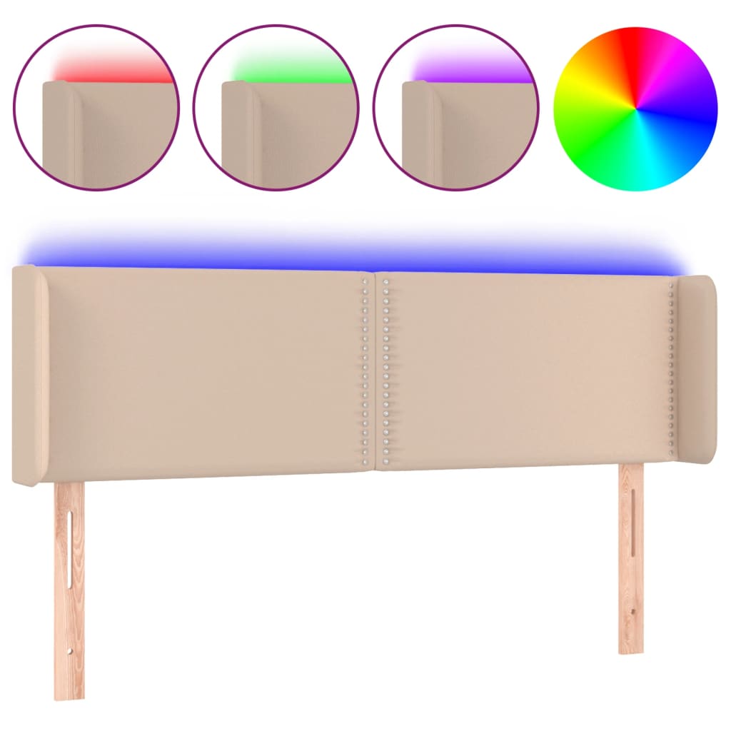 Testiera Cappuccino a LED 147x16x78/88 cm in Similpelle
