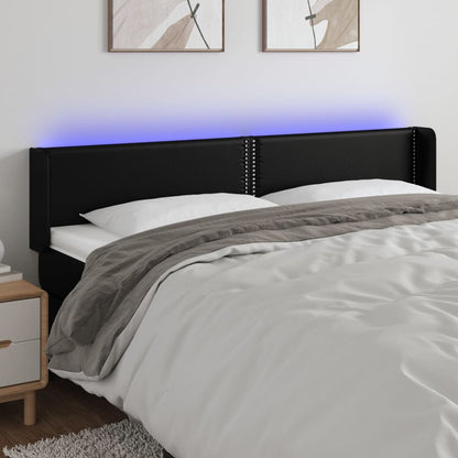 Testiera a LED Nera 163x16x78/88 cm in Similpelle