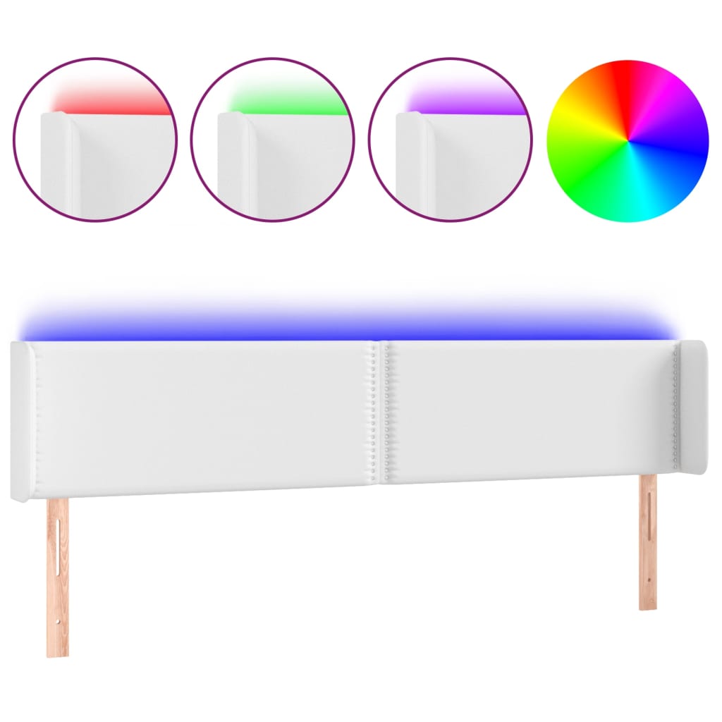 Testiera a LED Bianca 163x16x78/88 cm in Similpelle