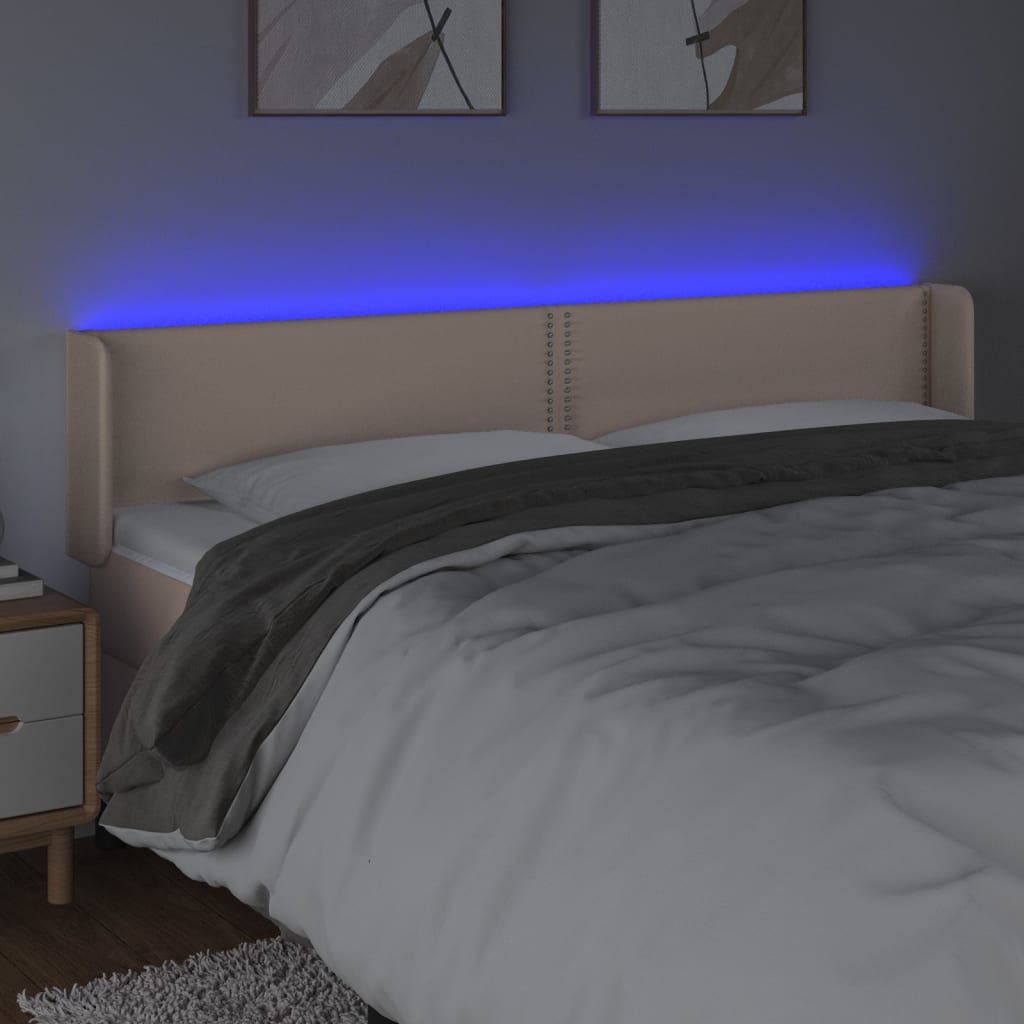Testiera Cappuccino a LED 183x16x78/88 cm in Similpelle