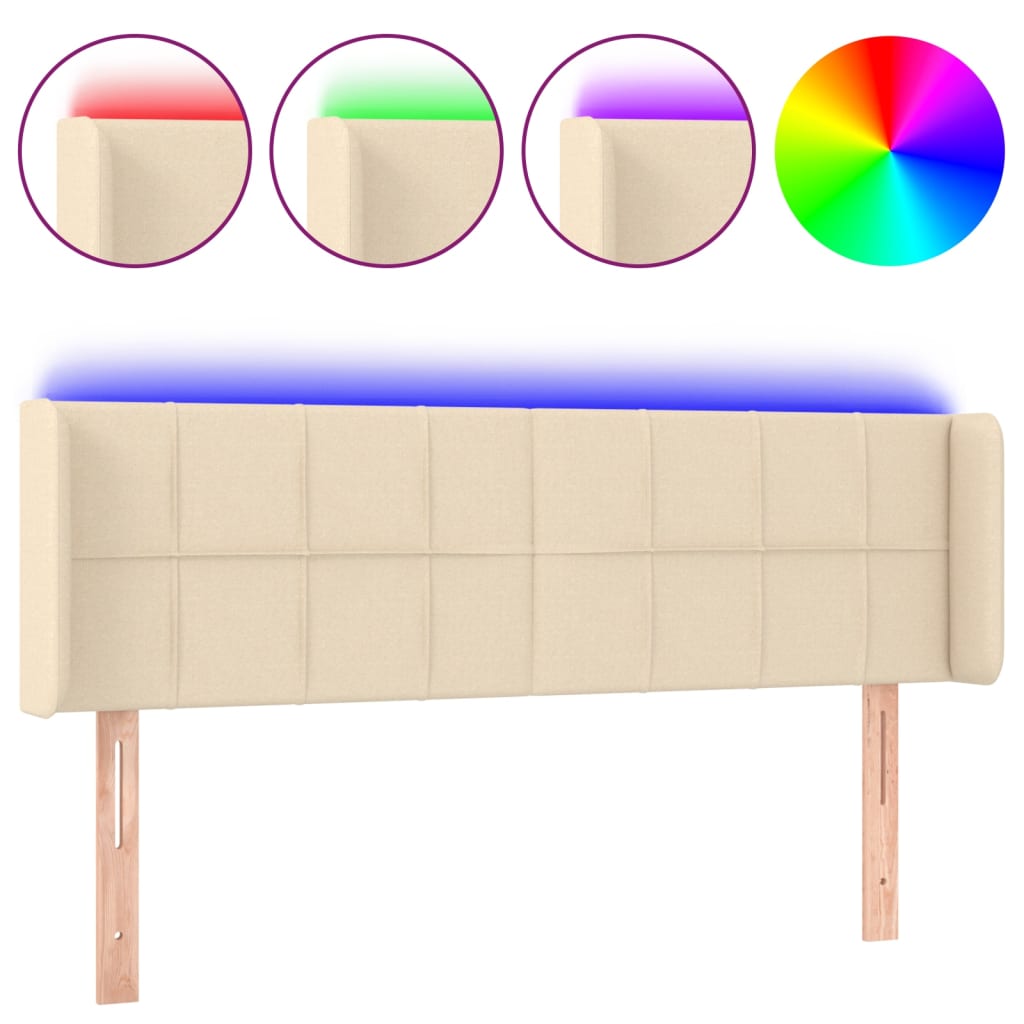Testiera a LED Crema 147x16x78/88 cm in Tessuto