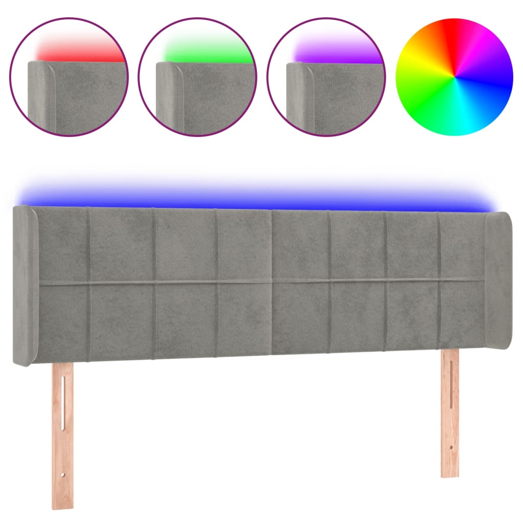 Testiera Grigio Chiaro a LED 147x16x78/88 cm in Velluto