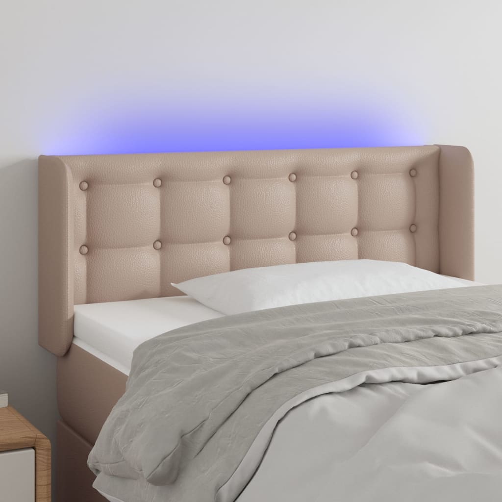 Testiera Cappuccino a LED 83x16x78/88 cm in Similpelle