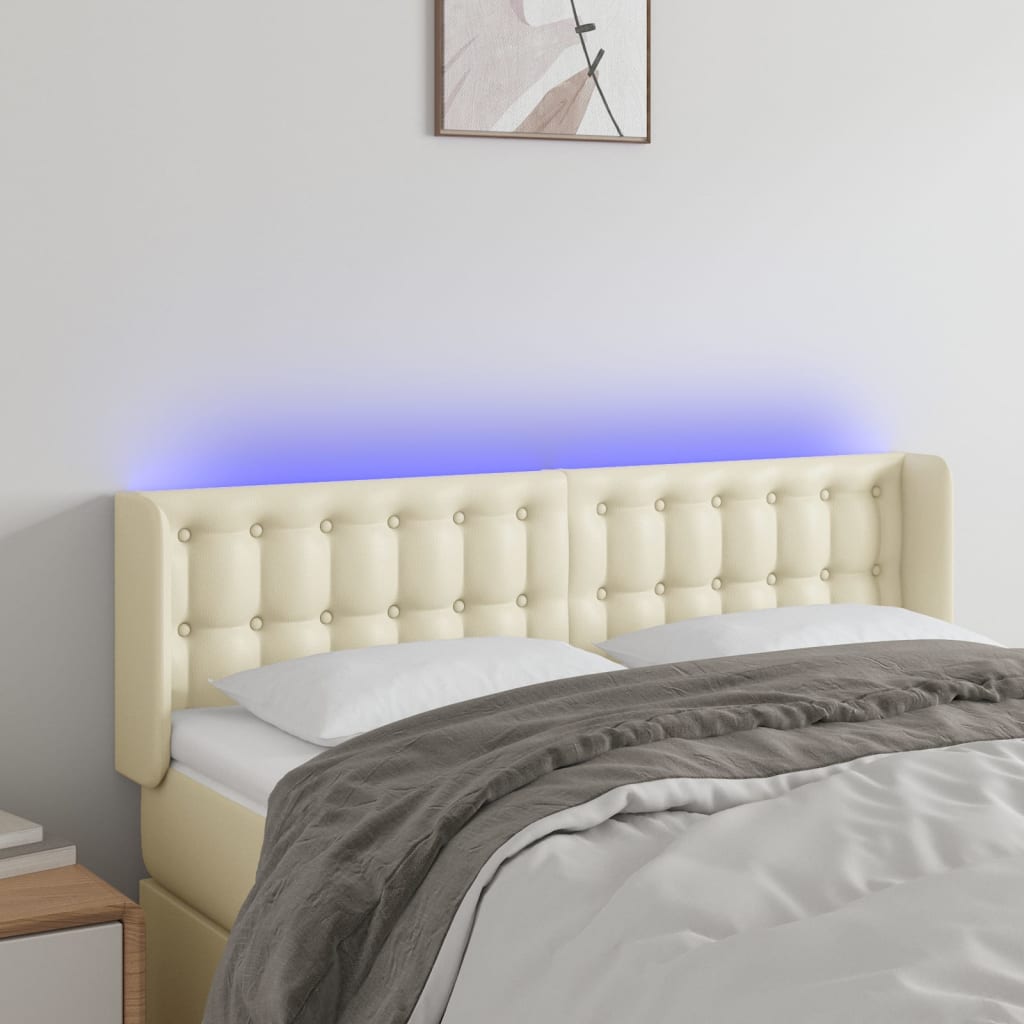 Testiera a LED Crema 147x16x78/88 cm in Similpelle