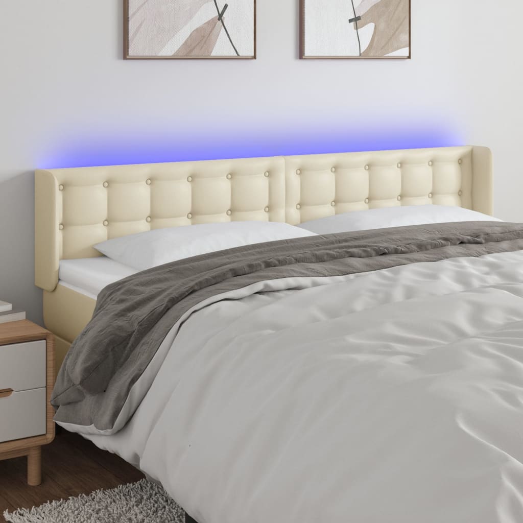 Testiera a LED Crema 163x16x78/88 cm in Similpelle