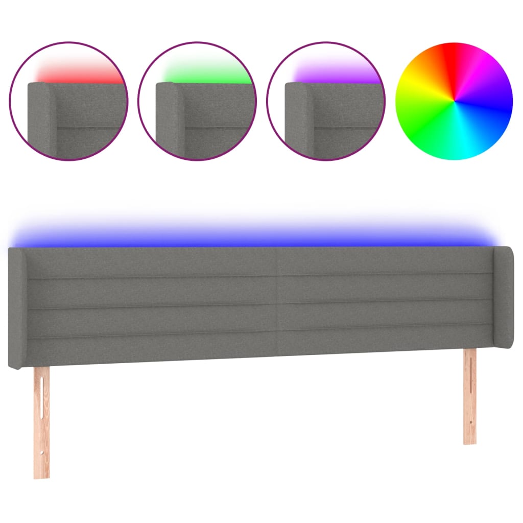 Testiera a LED Grigio Scuro 183x16x78/88 cm in Tessuto