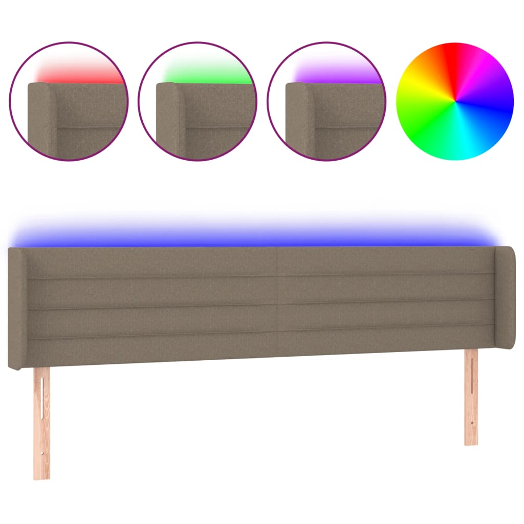 Testiera a LED Tortora 203x16x78/88 cm in Tessuto