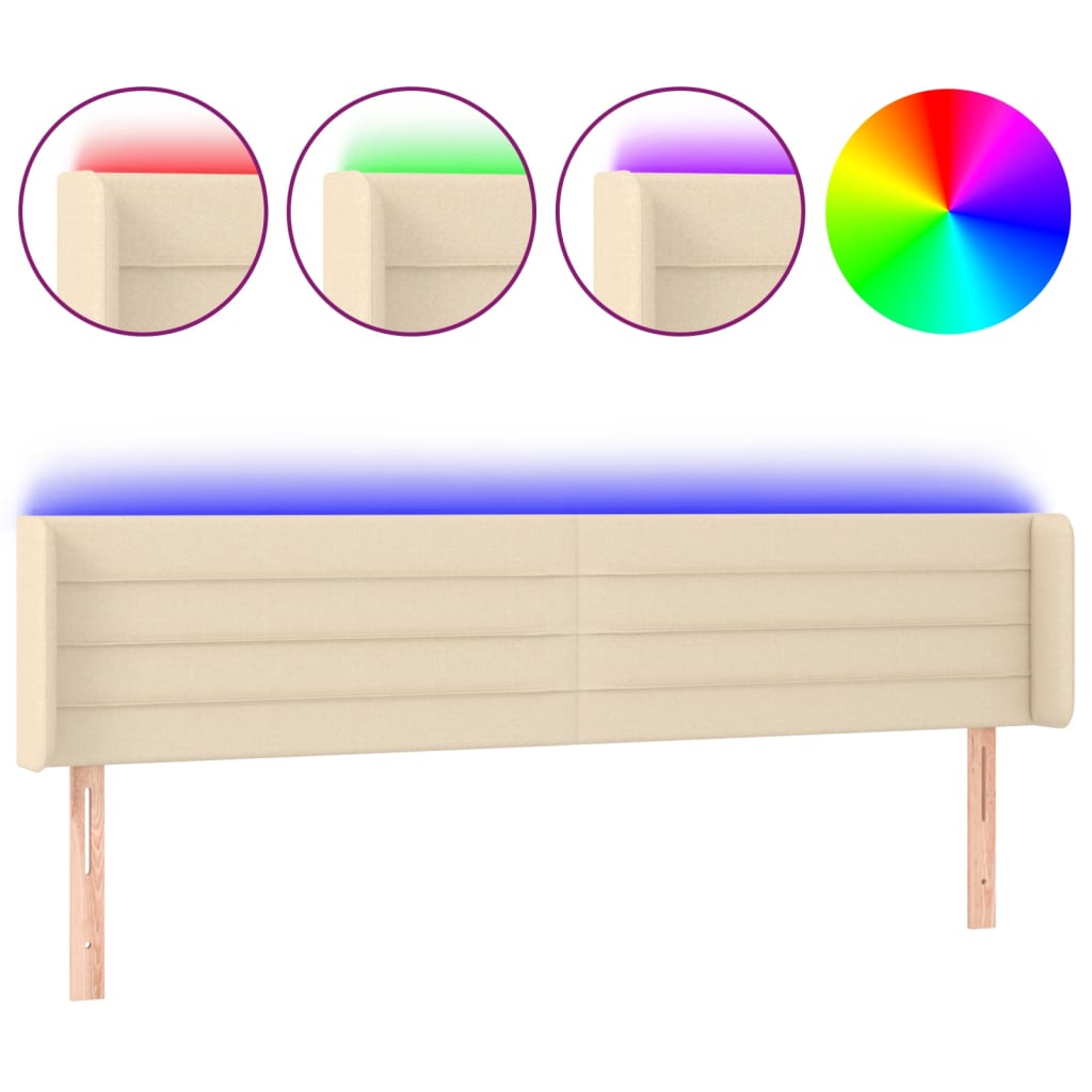 Testiera a LED Crema 203x16x78/88 cm in Tessuto