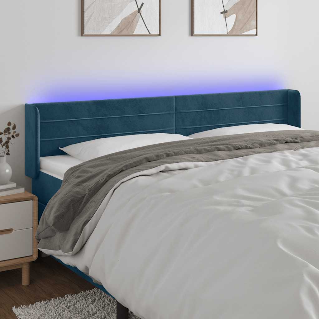 Testiera a LED Blu Scuro 163x16x78/88 cm in Velluto