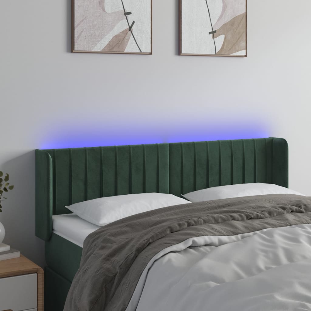 Testiera a LED Verde Scuro 147x16x78/88 cm in Velluto