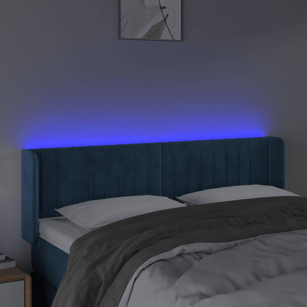 Testiera a LED Blu Scuro 147x16x78/88 cm in Velluto