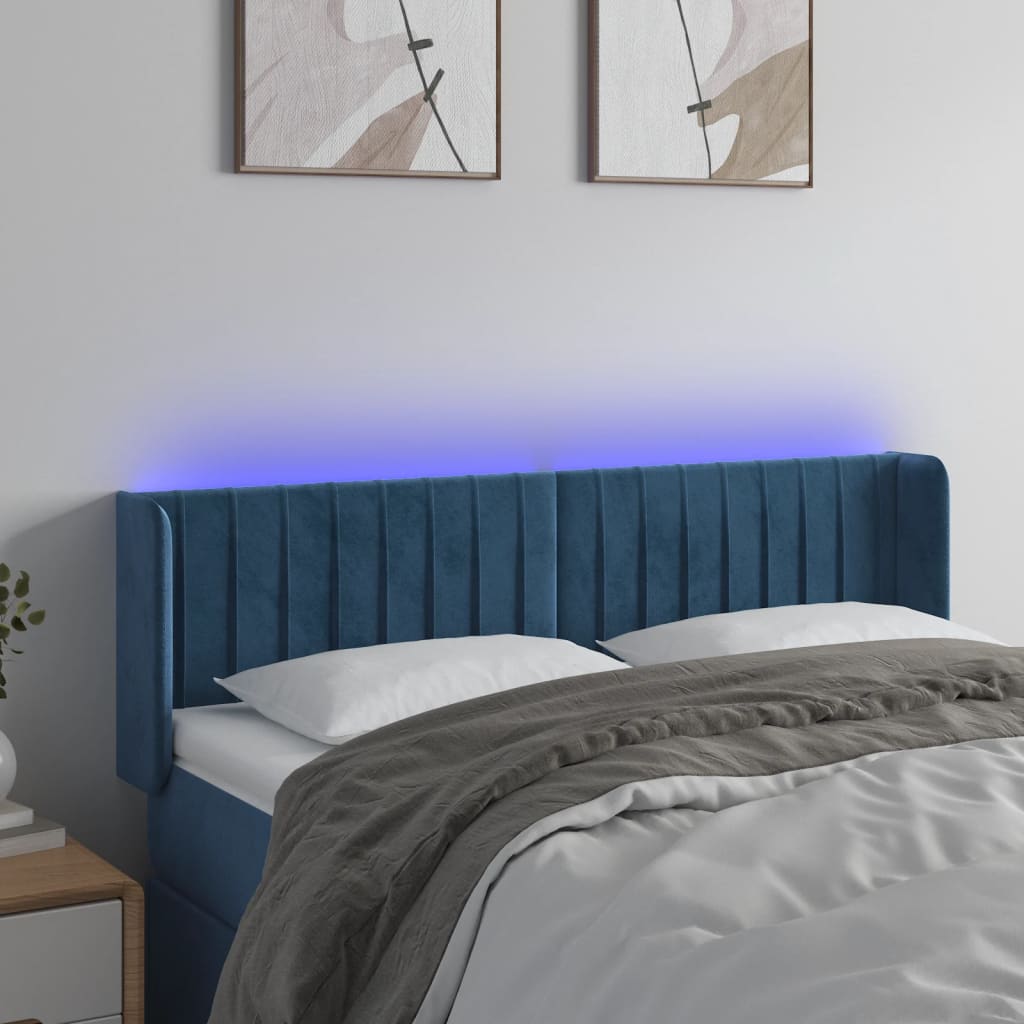 Testiera a LED Blu Scuro 147x16x78/88 cm in Velluto