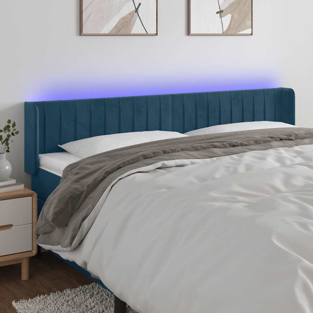 Testiera a LED Blu Scuro 203x16x78/88 cm in Velluto