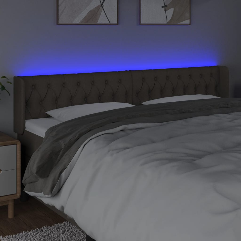 Testiera a LED Tortora 183x16x78/88 cm in Tessuto