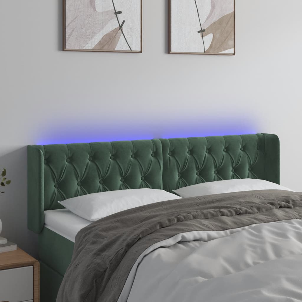 Testiera a LED Verde Scuro 147x16x78/88 cm in Velluto