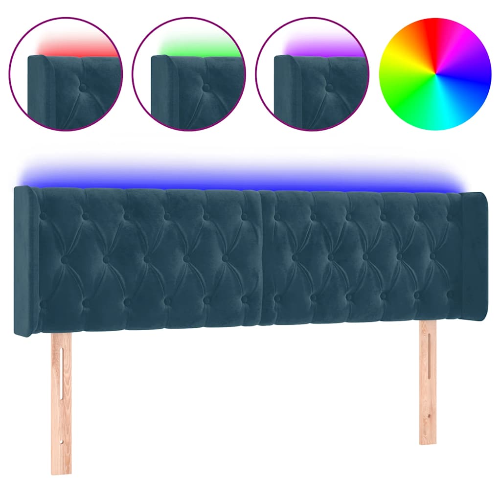 Testiera a LED Blu Scuro 147x16x78/88 cm in Velluto