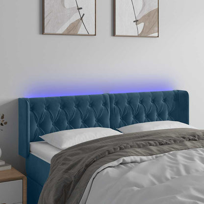 Testiera a LED Blu Scuro 147x16x78/88 cm in Velluto