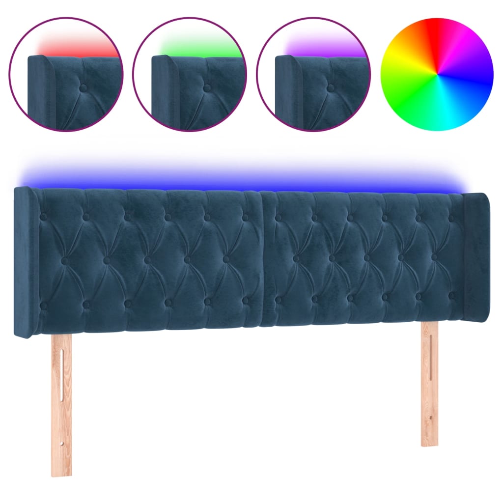 Testiera a LED Blu Scuro 163x16x78/88 cm in Velluto