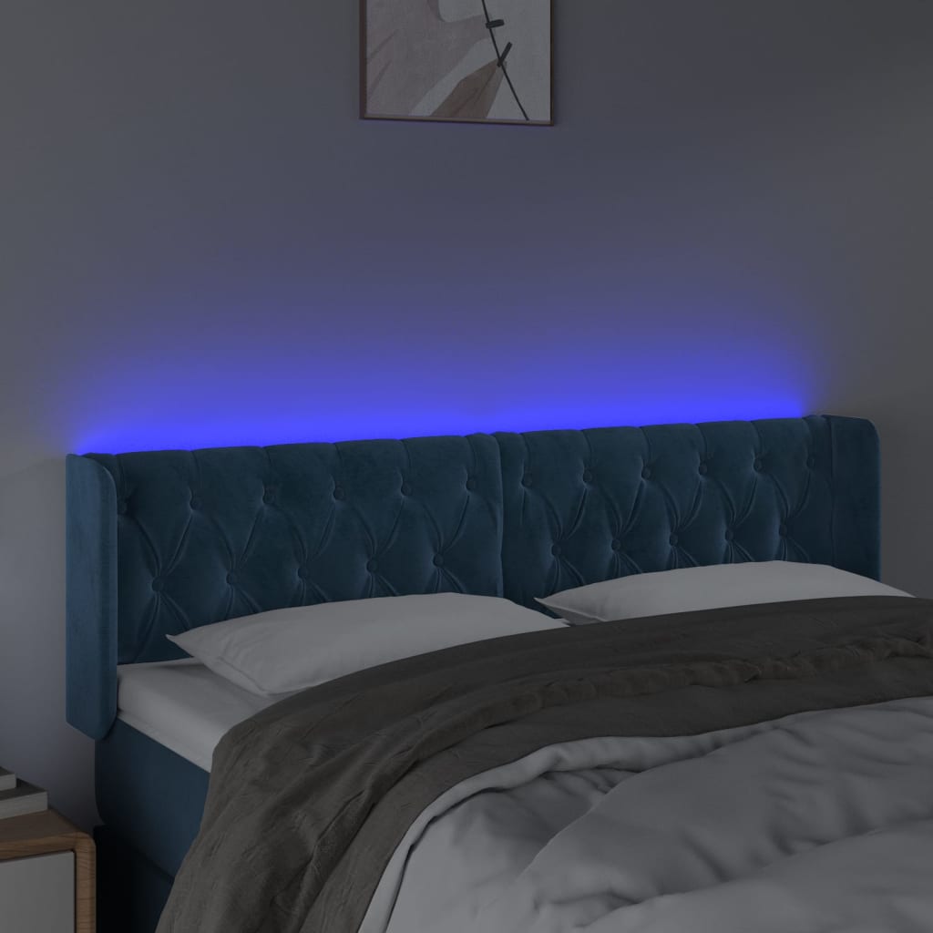 Testiera a LED Blu Scuro 163x16x78/88 cm in Velluto