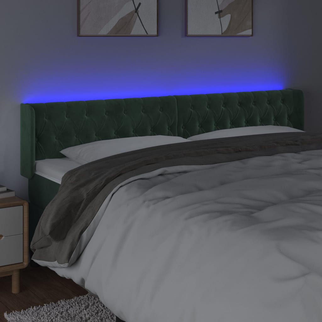 Testiera a LED Verde Scuro 183x16x78/88 cm in Velluto