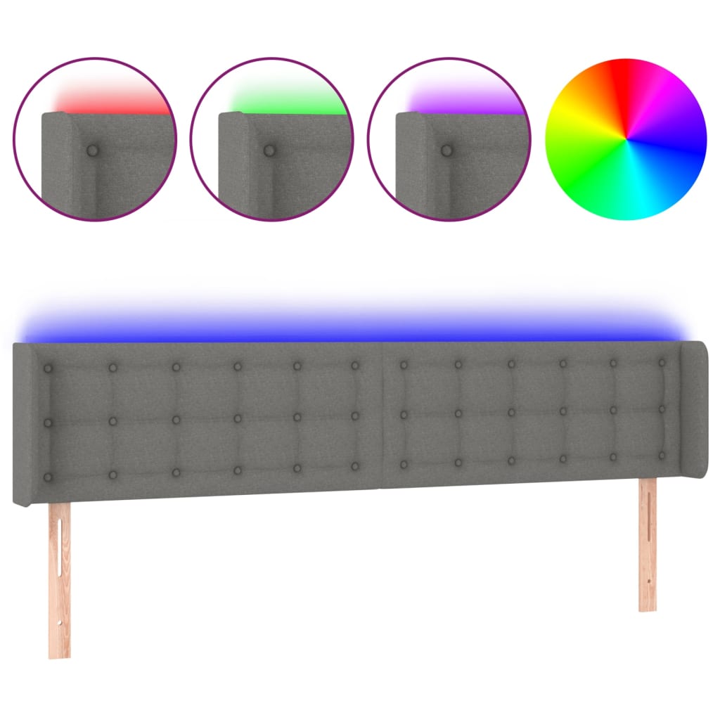 Testiera a LED Grigio Scuro 163x16x78/88 cm in Tessuto