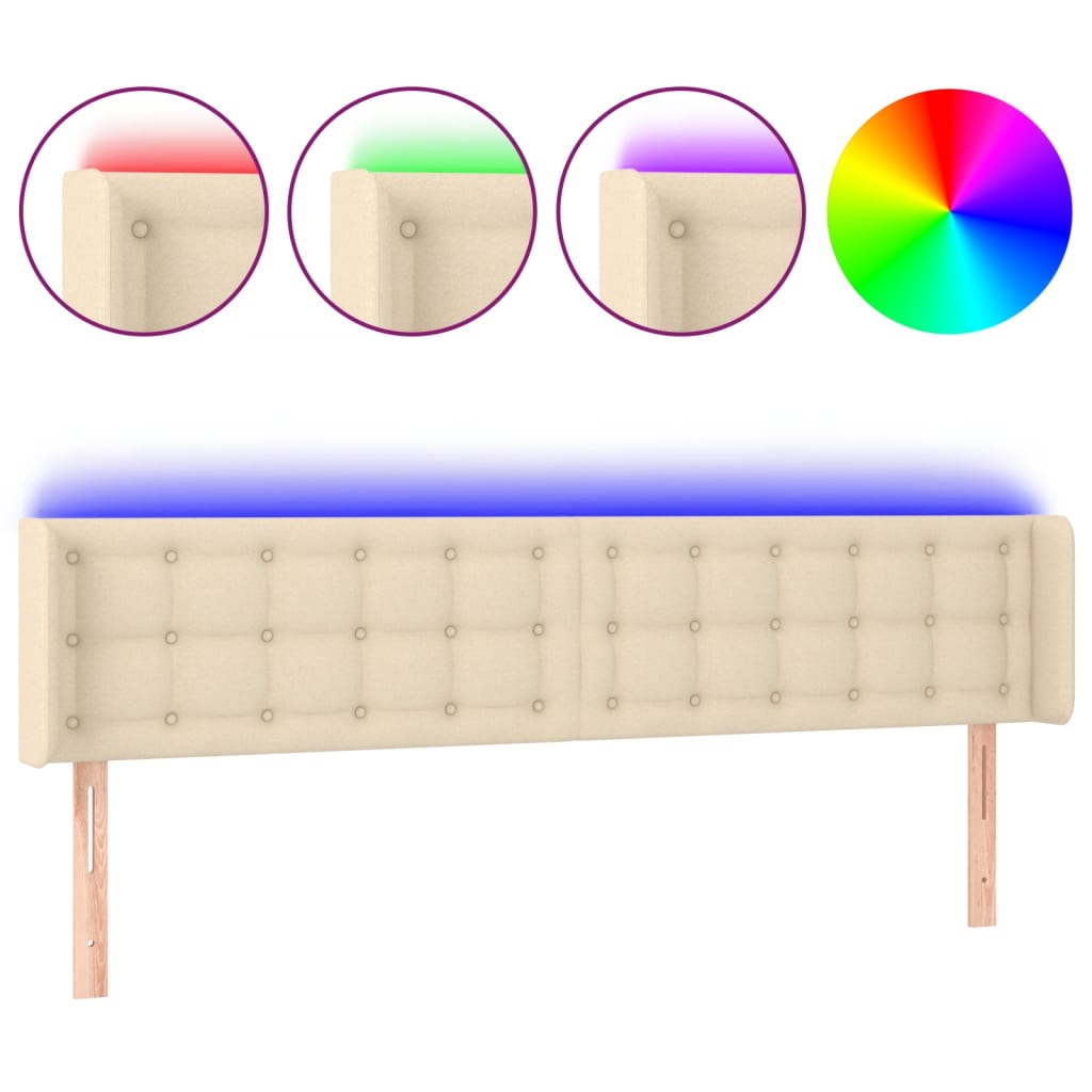 Testiera a LED Crema 163x16x78/88 cm in Tessuto