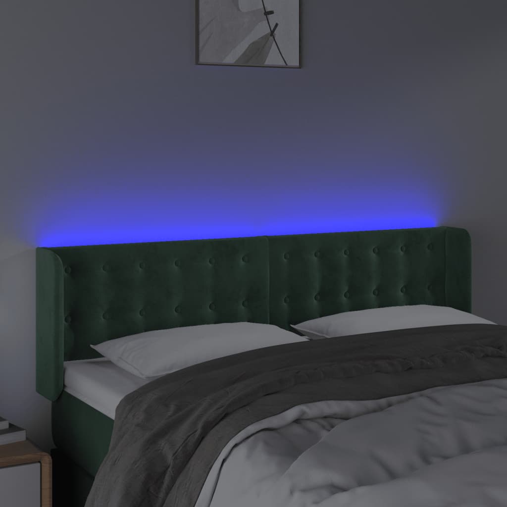 Testiera a LED Verde Scuro 147x16x78/88 cm in Velluto