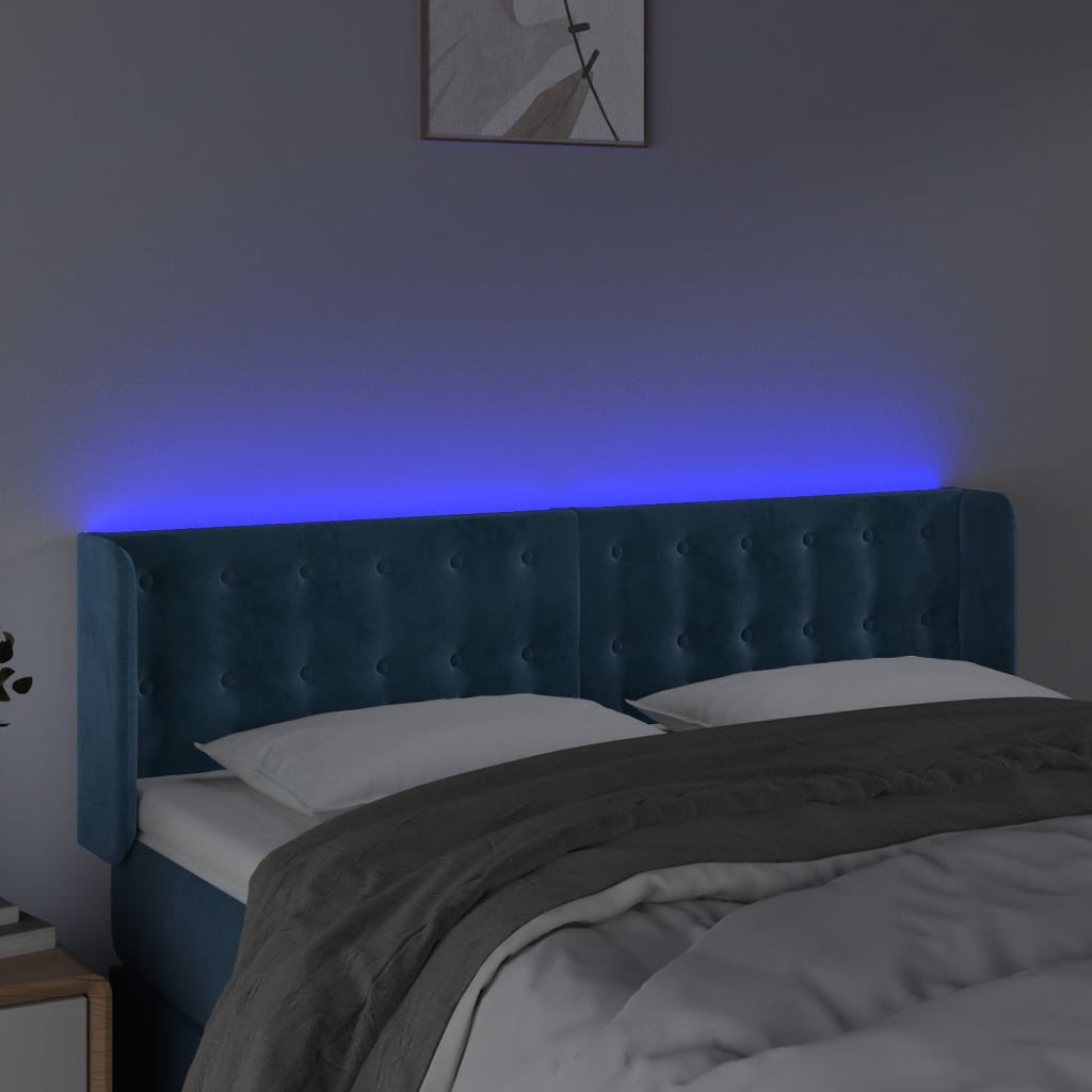 Testiera a LED Blu Scuro 147x16x78/88 cm in Velluto