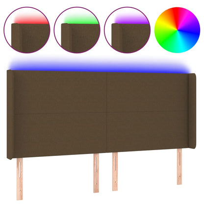 Testiera a LED Marrone Scuro 163x16x118/128 cm in Tessuto