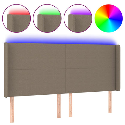 Testiera a LED Tortora 183x16x118/128 cm in Tessuto