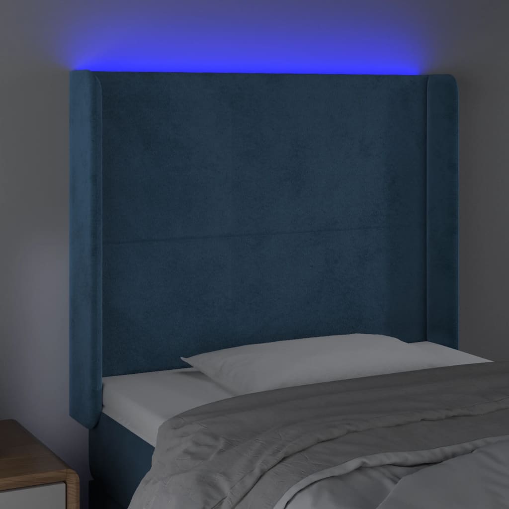 Testiera a LED Blu Scuro 83x16x118/128 cm in Velluto