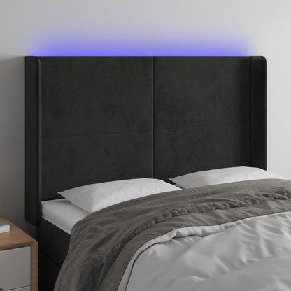 Testiera a LED Nera 147x16x118/128 cm in Velluto