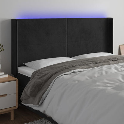 Testiera a LED Nera 163x16x118/128 cm in Velluto