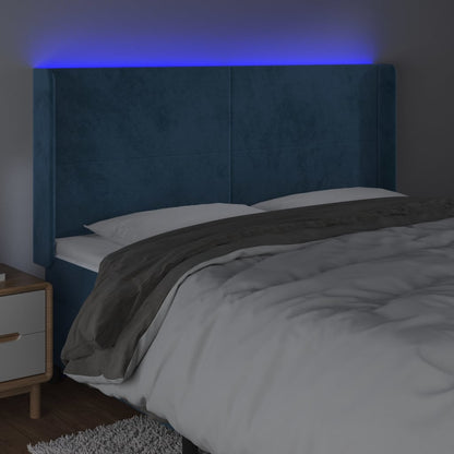 Testiera a LED Blu Scuro 183x16x118/128 cm in Velluto