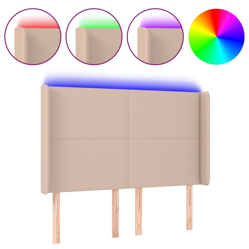 Testiera a LED Cappuccino 147x16x118/128 cm in Similpelle