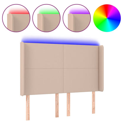 Testiera a LED Cappuccino 147x16x118/128 cm in Similpelle