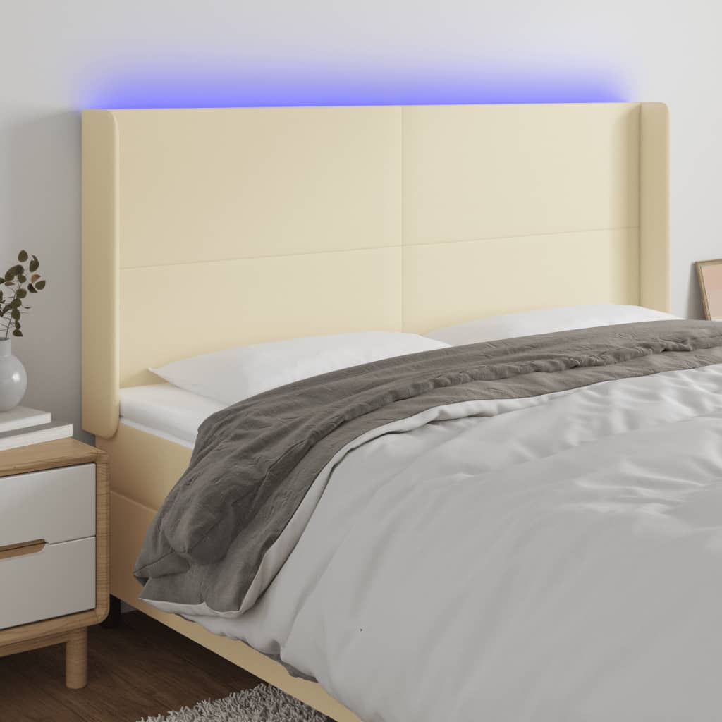 Testiera a LED Crema 163x16x118/128 cm in Similpelle