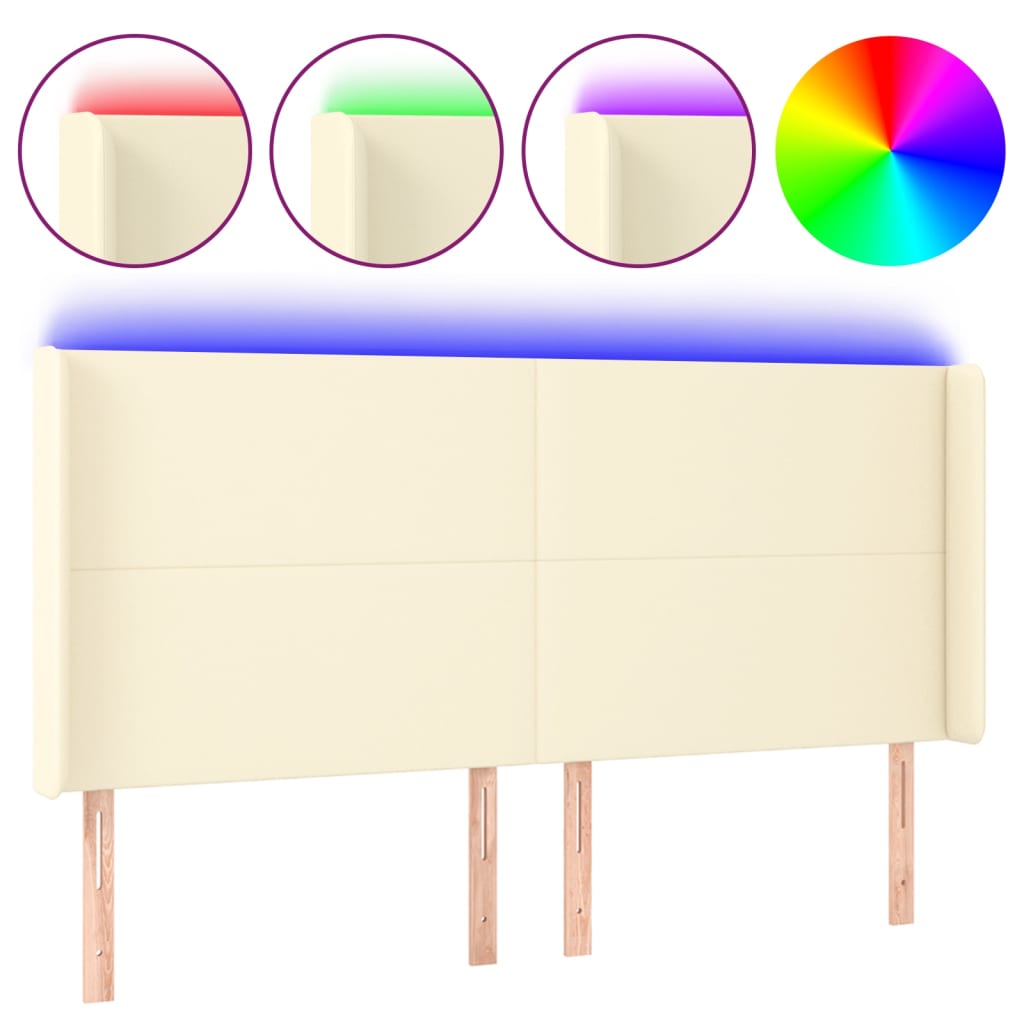 Testiera a LED Crema 183x16x118/128 cm in Similpelle